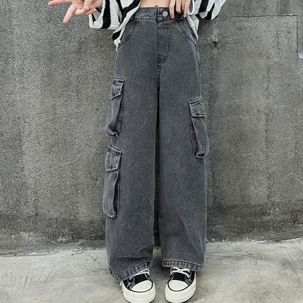 Track Pants Women Girls' Wide Leg Cargo Pants - High Elastic